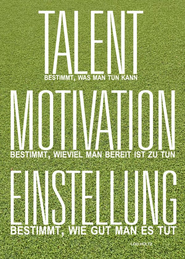 Motivationsposter mit schönem Spruch über die Bedeutung von Talent, Motivation und Einstellung. So wahr!