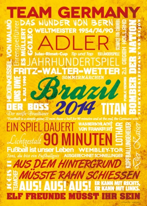 Brazil 2014 Wörterposter – Poster und Leinwand 1 Wörterposter Fußball Brazil 2014