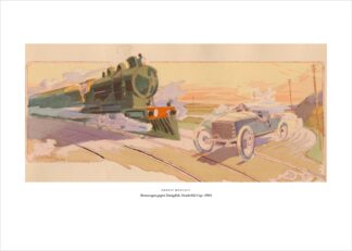 Ernest Montaut, Rennwagen gegen Dampflok, Vanderbilt Cup 1904 – Vintage-Poster