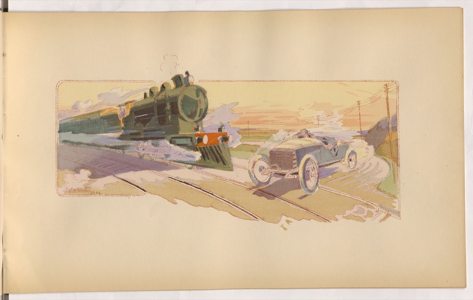 Montaut – Rennwagen gegen Dampflok 1904 | Poster und Leinwand 2 Montaut – Rennwagen gegen Dampflok 1904